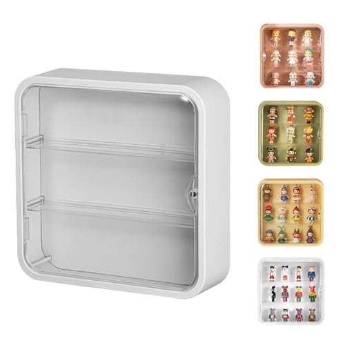 コレクションケース フィギュアケース 透明ディスプレイ 収納ボックス 透明 展示 収納 人形 卓上 展示ボックス おもちゃ 化粧品 防塵 おもちゃディスプレイ 台座 模型 人形 ひな壇 陳列 アクリル 4色 貼り紙付き (ホワイト)