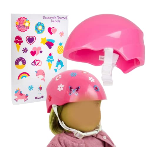 Doll Bike Helmet - Pink Bike Helmet with Easy Strap and Decorate Yourself Decals - Fits American Girl