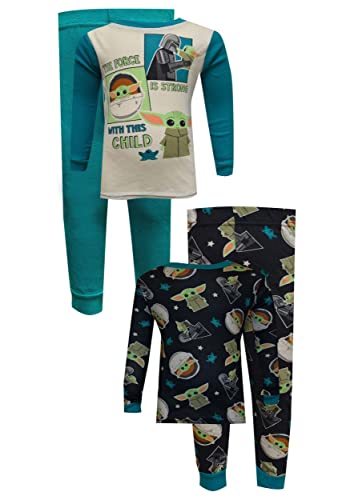 AME Sleepwear Boys' Star Wars Mandalorian The Force Toddler 4 Piece Cotton Pajama