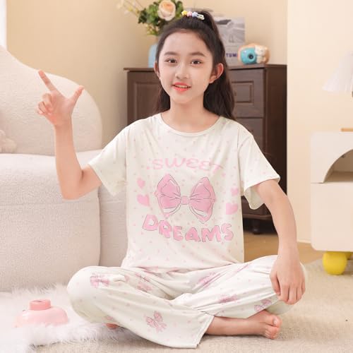 Image of FIOBEE Girls Pajamas Sets 2PCS Summer Pajama Sleepwear Kids Pjs Clothes Short Sleeve for Teen Girl Size 3-14