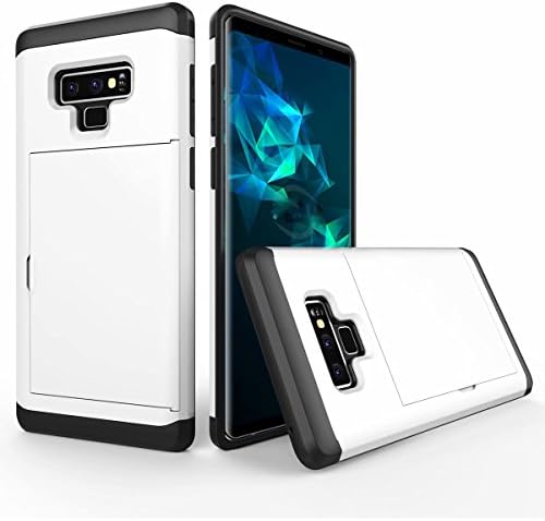 Galaxy Note 9 Case Card Holder Bumper Dual Layer Wallet Design and Card Slot Soft TPU Edges Rugged Armor Tough Casing Cover for Samsung Galaxy Note 9 (White)