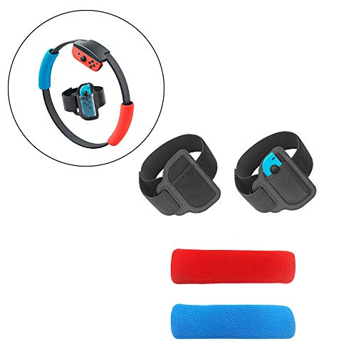 Preisvergleich Produktbild Hosoncovy 3PCS Rutschfeste Griffe Verstellbarer 56CM Beinriemen Befestigungsriemensatz für Joy-ccon Switch Ring Fit Abenteuerspiel und Ring-Con Lenkrad 2 Griffe + 1 Beinriemen