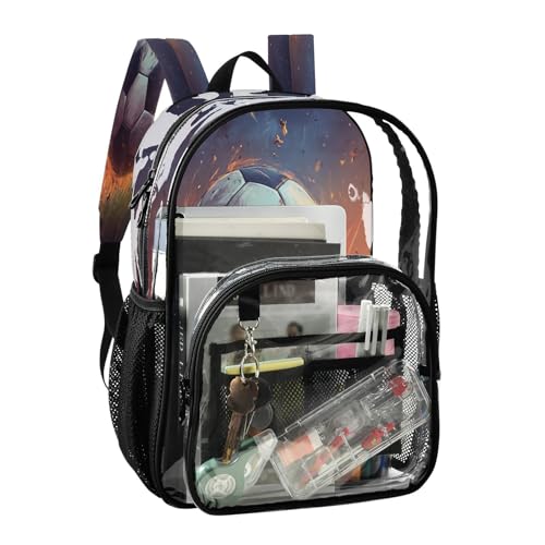 Soccer Football Clear Backpack Boy Girl Kids Heavy Duty PVC Transparent Bookbag School Bag with Multiple Compartments2