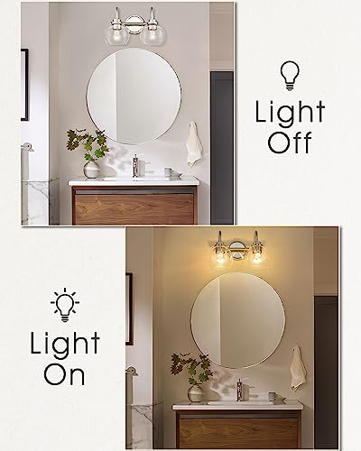 Image of 2-Light Bathroom Light Fixtures, Brushed Nickel Vanity Light with Globe Clear Glass Shade, Modern Vanity Lighting Fixtures Over Mirror, AD-22280-2W-SN