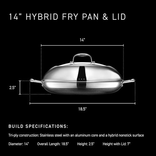 Image of HexClad Hybrid Nonstick 14-Inch Frying Pan with Stainless Steel Lid, Stay-Cool Handles, Dishwasher-Friendly, Oven-Safe Up to 900F, Induction Ready, Compatible with All Cooktops