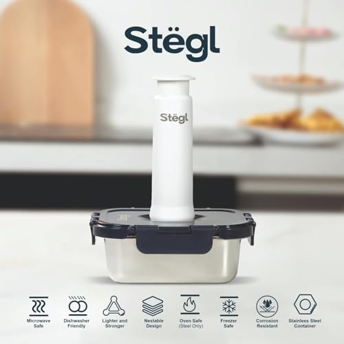 Image of Stegl Vacuum Container Set Of 4 - Airtight Glass Containers | Keeps Food Fresh 5x Longer | Microwave & Dishwasher Safe | German Engineered | Multicolor
