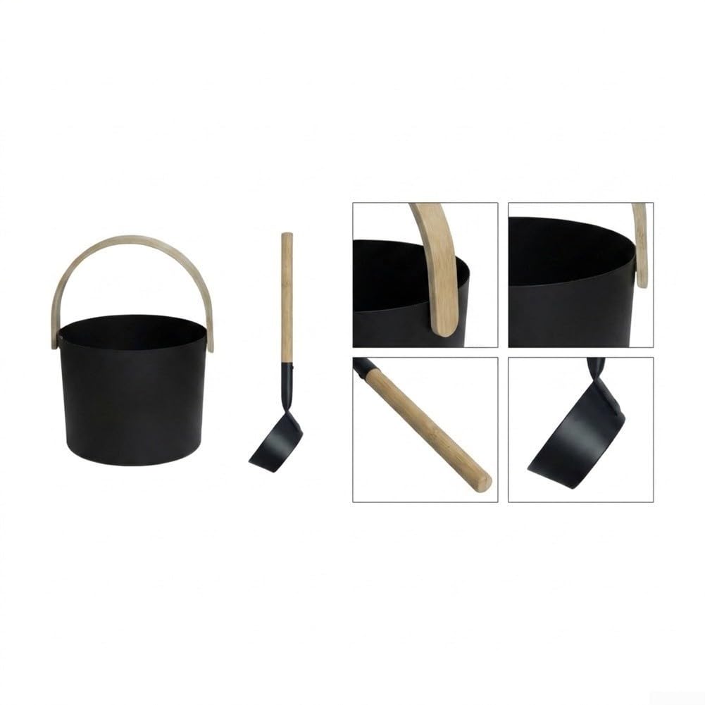 Secchio Sauna Alluminio 7L Nero con Mestolo Secchio Sauna Alluminio
