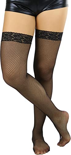 Image of ToBeInStyle Women's Fine Classic Fishnet Thigh High Stretch Nylon Novelty Stockings