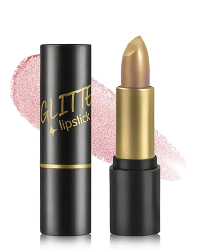 Glitzer Lippenstift, Gold Metallic Diamond Glossy, Rouge a Levre Sans Transfert, Cremige Textur, Langanhaltend Feuchtigkeitsspendende,Hochpigmentiert Vegan, Lipgloss Für Frauen Valentinstag Make Up-01