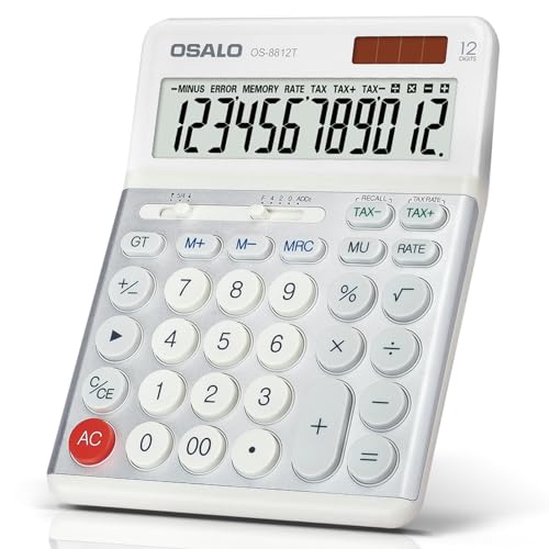 OSALO Calculadora de escritorio con función de IVA, pantalla grande, botones grandes, 12 dígitos para el hogar y la oficina (OS-8812T)