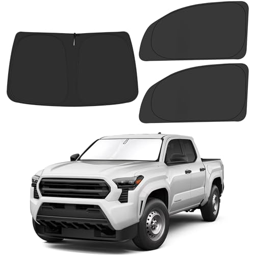 Image of Front Windshield & Side Window Sun Shade for 2016-2023 Toyo-ta Tacoma Pickup Accessories, Foldable Window Sunshade Sun Visor Protector, Window Shades Sun Shield Blocks UV Rays Heat, Pack of 3