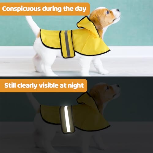 Regenmantel Hund,Reflektierender Wasserdichter Hunde-Regenmantel,Hunderegenmantel Wasserdicht,Regencape Hund mit Kapuze,Geeignet für Kleine Bis MittelgroßE Hunde (Gelb L)