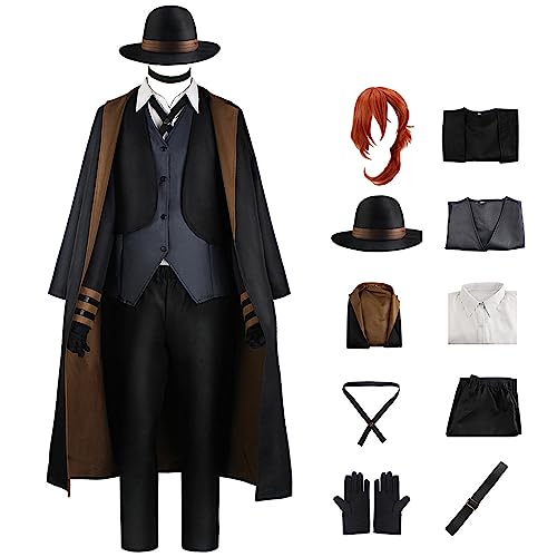 Chuuya Nakahara Disfraz de Cosplay Chuuya Nakahara Chaqueta Larga Chaleco Uniformes con Sombrero y Peluca