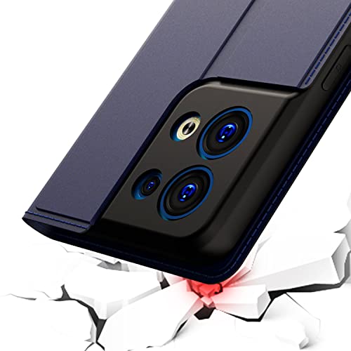 Image of Kapa Noble Slim Magnetic Leather Flip Case Cover for Oppo Reno 8 (5G),Card Holder Stand Leather Flip Wallet Case (Blue)