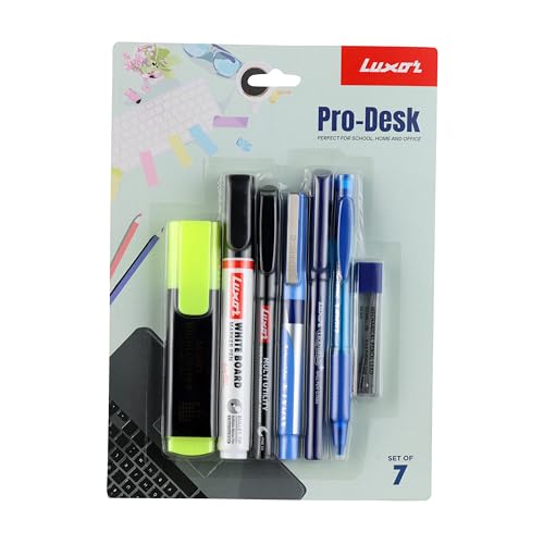 Image of Luxor Pro-Desk Set of 7 Assorted Combo | Perfect for Home and Office | Essential Stationery Item Kit | Writing tools | Office writing supplies