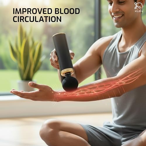 Image of KLEN Massager Gun for Pain Relief Rechargeable Handheld Portable Muscle Relaxation Machine with Vibrating Heads - Shoulder, Legs, Back and Gym Home Use