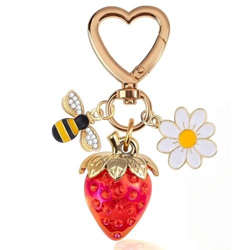 GONZTEL 1 Pcs Llavero Mujer con Diseño de Fresa, Adornos para Bolsos, Llavero Coche Mujer, Llavero Corazón, Accesorio Elegante para Bolsos y Llaveros (Ideal para Regalo) GONZTEL 1 Pcs Llavero Mujer con Diseño de Fresa, Adornos para Bolsos, Llavero Coche Mujer, Llavero Corazón, Accesorio Elegante para Bolsos y Llaveros (Ideal para Regalo)