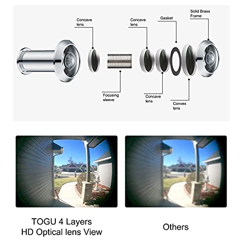 Togu Tg3016Ng-Cp Solid Brass Ul Listed Hd Glass Lens 220-Degree Door Viewer Peephole For 1-3/8" To 2-1/6" Doors, Polished Chrome Finish #TOP1