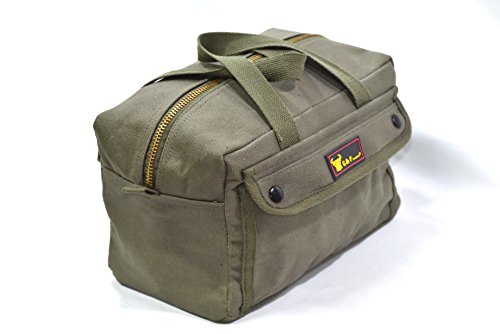 G & F Products Government Issued Style Mechanics Heavy Duty Tool Bag With Brass Zipper And Side Pockets, Tool Bag For Cars, Drill, Garden, And Electrician. Olive Green , 11" X 7" X 6" #TOP2