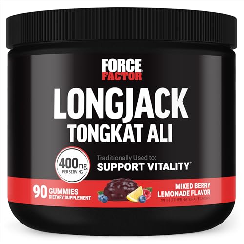 FORCE FACTOR Longjack Tongkat Ali Gummies Tongkat Ali for Men to Support Male Vitality and Drive 400mg Tongkat Ali with BioPerine Mixed Berry Lemonade 90 Gummies