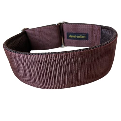 Bequemes Hundehalsband, weiche Polsterung breit 5cm, Zugstopp verstellbar, sicheres Martingale, Stoffhalsband sanft & leicht, braun (messing, bis 52cm Hals- 58cm Kopfumfang)