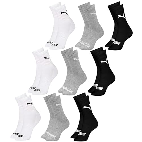 PUMA Kit 9 Pares Meia Cano Médio Esportiva com Faixa Tensora e Sola Atoalhada Masculino Adulto, 3 Br