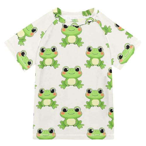 ALAZA Kids Rash Guard Boys Toddler Swim Shirts Short Sleeve Frog Lovely UPF 50+ 3T