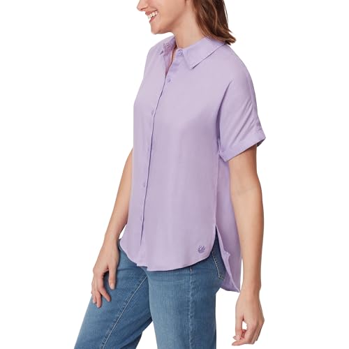 Image of Gloria Vanderbilt Women's Daisy Short Sleeve High-Low Button Down Shirt Standard