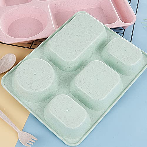 Lianth Divided Plates For Adults Wheat Straw Plastic Plates 4Pcs Set School Lunch Trays #TOP4