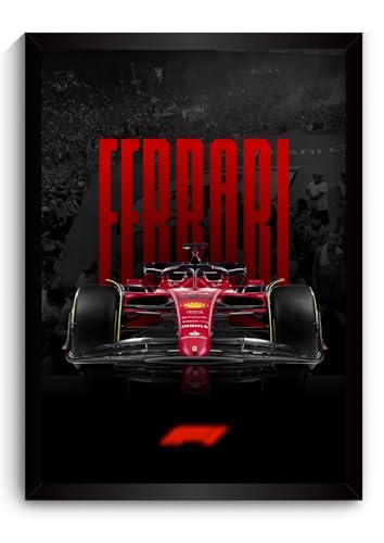 Image of Ferrari F1 Poster | Framed Ferrari F1 Car A4 Sized (31 x 23 cm) | Carlos Sainz, Charles Leclerc Poster, Lewis Hamilton Posters | Car Posters for Wall, Gift for Boys, Formula 1 Posters | Race Frames (F 003)