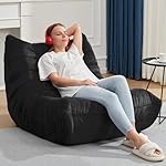 Bean Bag Chairs for Adults Giant Bean Bag Chair Memory Foam BeanBag Chair Bean Bag Sofa with Filler Faux Fur Fireside Beanbags Lazy Sofa for Living Room Bedroom Office (Black Plush, Single) - Image 3