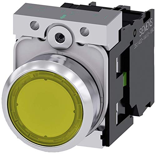 Bouton poussoir jaune Siemens IP69K pour stopper les pannes dues à l'humidité