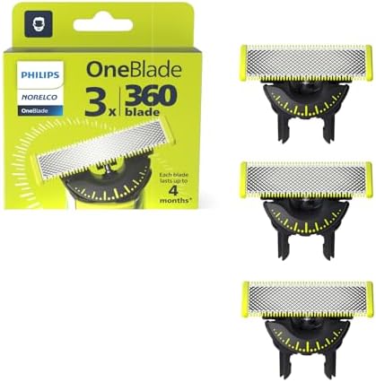 Philips Norelco OneBlade 360 Blades, Genuine Replacement Blades for OneBlade Electric Shaver and Trimmer, Durable Stainless Steel, Trim, Edge and Shave, 3 Pack, QP430/80