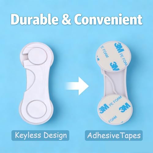 6 Pack Child Proof Cabinet Locks, Baby Proofing for Doors, Drawers, Pantry and Wardrobe, No-Drill, 3M Adhesive, Child Safety Locks for Kitchen, Bathroom and Closet (white-6pcs) — view 6