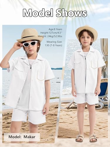 Image of LOLANTA Boys 2 Pieces Linen Set kids Short Sleeve Button Down Shirt and Shorts Summer Vacation Outfits