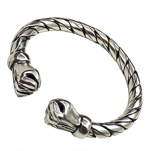 Serired S990 Sterling Silver Double Fist Collision Open Bangle For Men, Vintage Adjustable Boxing Twist Punk Bracelet, Handmade Hip Hop Power Cuff Jewelry #TOP1