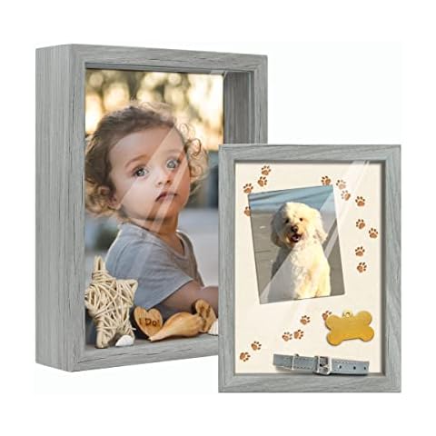 Afuly 3D Bilderrahmen 13x18 und 15x20 Holz Grau Objektrahmen Rustikal Shadow Box Wand oder Desktop Family Geschenk Cover