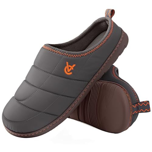 VeraCosy Mens Quilted Slip On slippers with Anti Outsole Gray,6-7 UK
