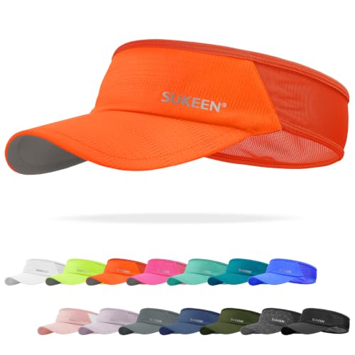 Image of Sukeen Sports Sun Visor Men Women Lightweight Packable Cooling Stretchy Visor Hat for Running, Tennis, Golf, Orange, One size