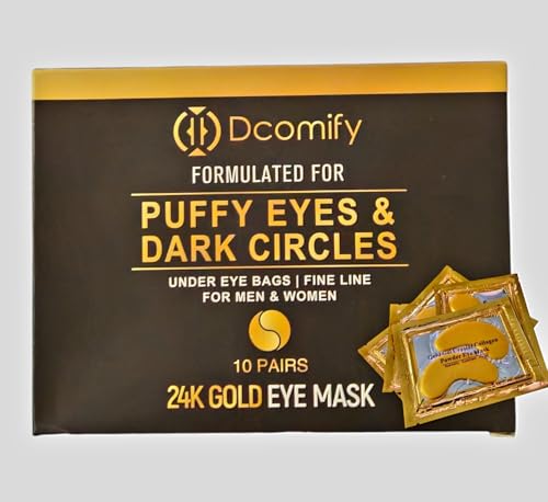 Dcomify 24K Gold Eye Mask - Anti-Wrinkle Patches, Gel Korean Eye Patches & Cooling Eye Masks for Skincare - Perfect Stocking Fillers for Women, Under-Eye Therapy & Forehead Wrinkle Remedies