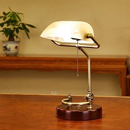 Table Desk Lamp American Style Simple Style Design, Administrative Banker's Lamp, Glass Shadow Antique Brass Led Table Lights (Color : Green) #TOP5