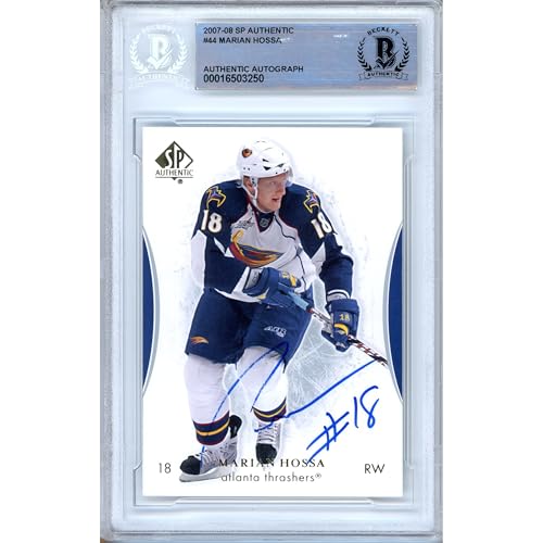 Marian Hossa Signed 2007 2008 SP Authentic #44 Ice Hockey Trading Card Slabbed, Beckett BAS Authentic Slabbed COA, Played For Atlanta Thrashers Autographed Memorabilia