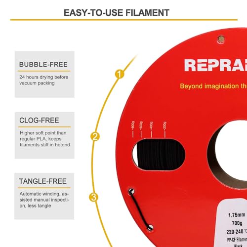 Image of RepRapper Polypropylene Carbon Fiber 3D Printing Filament, PP-CF Filament 1.75mm 700g, No Warping & Moisture Free 3D Printer Filament for 3D Printer, Black