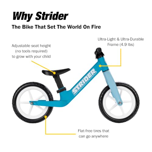 Image of Strider 12 Comp Bike- No Pedal Balance Bicycle for Kids 1 to 3 Years -Easy Assembly, Tool-Free Adjustments