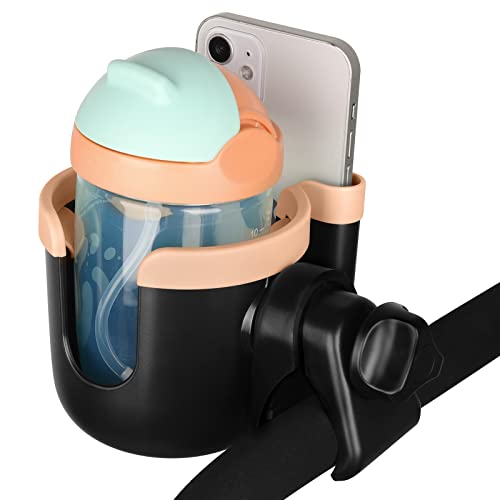 Image of Accmor Stroller Cup Holder with Phone Holder, Bike Cup Holder, Universal Cup Holder for Uppababy Nuna Doona Strollers, 2-in-1 Cup Holder for Walker, Wheelchair, Scooter