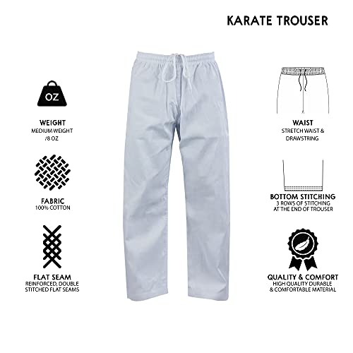 ChoCho Track Adult Karate Trousers Martial Arts Student Karate Suit GI Aikido Pant Kung Fu (White, 5/180cm)