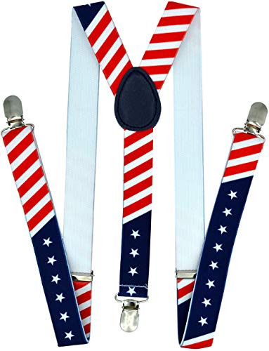 Trilece American Flag Suspenders For Men Women - Adjustable Size Elastic 1 Inch Wide Y Shape Suspender - Heavy Duty Clips - 4Th Of July Accessories Outfit (Usa Flag, 1) #TOP9
