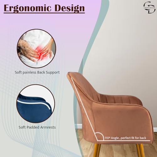 Image of Velvet Accent Chair | Luxury Upholstered Armchair with Sturdy Metal Legs | Modern Comfortable Chair for Living Room, Bedroom, Office, or Cafe (Golden Legs, Light Brown 2pc)