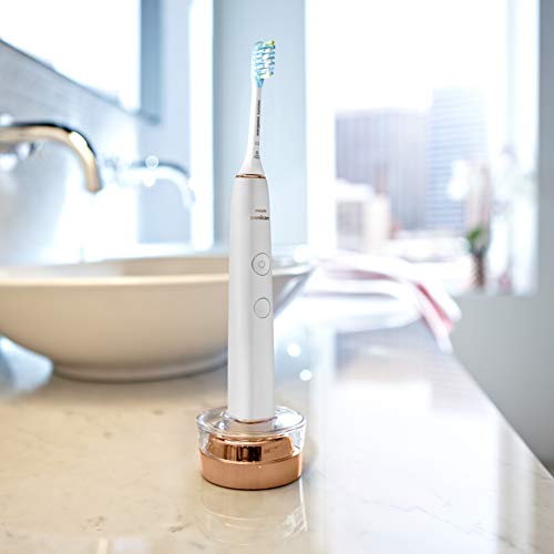 Philips Sonicare DiamondClean 9000 elektrische Zahnbürste, Schallzahnbürste mit App, Andruckkontrolle, 4 Putzmodi, 3 Intensitätsstufen, Ladeglas, Schwarz und Roségold, Zweierpack, Modell HX9914/57 – Bild 6