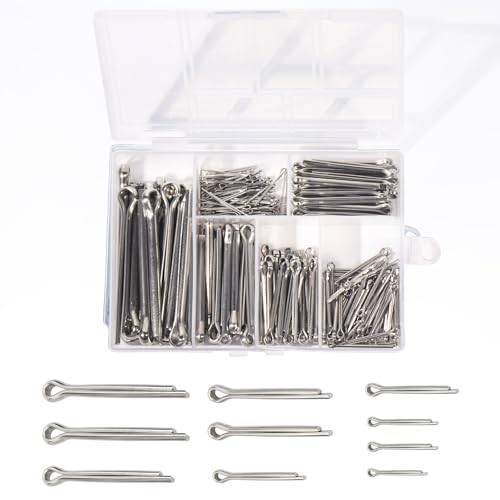 GullSkies 290 Stück Splinte Sortiment aus 304 Edelstahl mit Sortimentskastensicherungssplint und Federstecker in 6 verschiedenen Größen (M1 M2 M2.5 M3 M4 M5) für Autos Wohnmobile und Gartengeräte